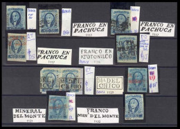 MEXICO. Sc. 1º (10). 1/2 Rl Blue. Pachuca District. 10 Stamps Including One Pair On Piece, One Mint Original Gum, Black  - Mexico