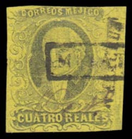 MEXICO. SC. 9º. 1861 4rs Black/yellow. Veracruz Name, MINATITLAN Box Cancel. Sch. 1790, Also Manuscript Date (October).  - Mexico