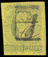 MEXICO. Sc. 9º. 1861 4rs Black / Yellow, Good Margins, Oaxaca Name. TEHUANTEPEC Box Cancel. Manuscript Date (October) Sc - Messico