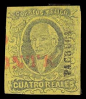 MEXICO. Sc. 9, Used. 1861 4rs Black/yellow, Pachuca District Name. Red "Mineral Del Monte". Sch. 1132. Mepsi Certificate - Mexico