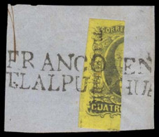 MEXICO. Sc. 9a, Used. 1961 4rs Black/yellow, Vertically Bisected. Large Margins, Tied On Piece TLALPUJAHUA District Name - Messico