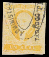 MEXICO. Sc. 2, Used. 1856 1 Real Yellow, Wide Margins All Around. TABASCO District Name, Cancelled Oval "Administracion  - Messico