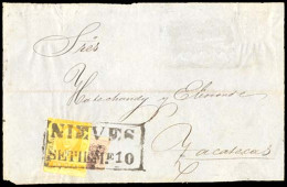 MEXICO. Sc. 2, 5d. Used. 1856 1 Real Yellow And Quarter Of 8 Real Red Lilac, Used As 2 Real (both Good Margins) On Front - Mexico