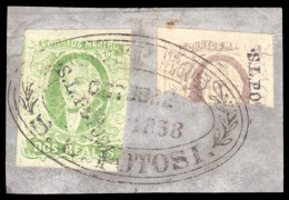 MEXICO. Sc. 5a, 3. Used. 1856 2rs Yellow/green. Horizontal Upper Half Of 8rs, Red Lilac Used As 4 Reales, Both Ships Ver - Mexico