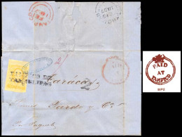 MEXICO. 1857 (1 Febr.). MEXICO-VENEZUELA-SAINT THOMAS. Tampico To Caracas/Venezuela. E. Franked 1856 1 Real Yellow (firs - Mexico
