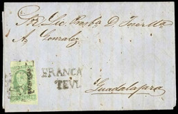 MEXICO. 1861 (21 Jan.). San Juan Teul  To Guadalajara. EL. Franked 1856 2 Reales Green Emerald, Zacatecas District Name, - Mexico