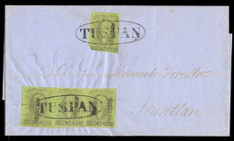 MEXICO. 1863 (May 13). Tuspan To Teusitlan. EL. Franked 1861 1 Real Green / Black. Single And Horizontal STRIP OF THREE, - Mexico