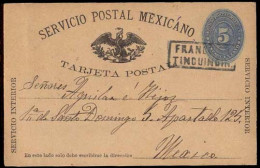 MEXICO. 1890(11 Feb). Tinguindin To Mexico (Feb.14). 5c Blue//green Numeral Stat.card, Boxed  " FRANCO EN/ TINGUINDIN" ( - Mexico