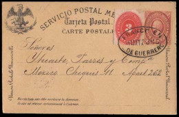 MEXICO. 1890(Aug). Sc.214. Huitzuco/E.de Guerrero To Mexico. 2c Carmin Medallon Stat.card +3c.vermilion Numeral Adtl, Ti - Mexico