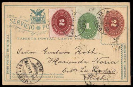 MEXICO. 1894(Jue 8).Sc 212, 213. Morelia To Estn/Piedad/Hacienda NORIA/Michuacan. Lovely Tricolor Numeral Issue 2c.carmi - Mexico