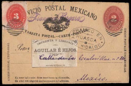 MEXICO. 1893(24 Aug).Sc.214. Huasca/Hidalgo To Mexico. 2c.numeral Stat.card +3c.vermilion Adtl, Tied Circular Grill +ova - Mexico