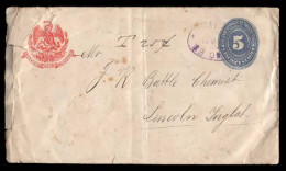 MEXICO. 1890. Tepic To England. Stationery Envelope, Via Dublin (cds On Reverse). Taxed 25c. Crease At Border, Otherwise - Mexico