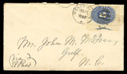 MEXICO. 1887 (Aug 23). Mexico To USA/NC. Franked Envelope 5c Ultramarine Perf 6 Vert Lines (Sc. 204). Very Scarce. - Mexique