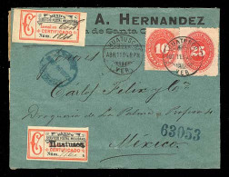 MEXICO. 1894 (April 11). Huatusco To Mexico. Registered Envelope With 2 Registered Labels (including Scarce Origin Offic - Mexique