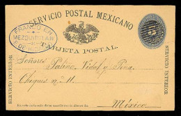 MEXICO. 1889 (20Dic). Mezquititlan/E.de Hidalgo To Mexico. 5c Blue Numeral Stat.card. Oval Blue Mark (***). Very Fine. - Mexique