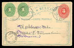 MEXICO. 1893 (30 Dic). MEXICO-CUBA. Guanajuato To Cuba. 3c.numerla Stat.card + 2 Adtls. Via NY. Arrival On Reverse Blue  - Mexique