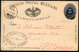 MEXICO. 1887 (8 Febr.) La Piedad Cabadas To Mexico. 5c.dark Blue Numeral Stationery Card, With Oval Cachet Alongside (Mi - Mexique