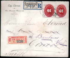 MEXICO. 1894 (July). Mexico To Switzerland. Registered Envelope Corner Printed, Franked Numerals 10c.red (NF182x2), Tied - Mexique