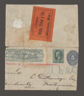 MEXICO. C.1890. 5c Numeral Blue Express Wells Fargo + US Manuscript Uprated To $10. Guayman To Martinville, USA. Via Kan - Mexique