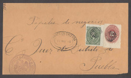 MEXICO. 1888 (10 May). Orizaba - Puebla. Mixed Issues Fkd Official Front 12c Green Medallion 2c Red Lilac Numeral Cancel - Mexique