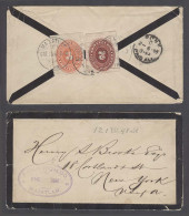 MEXICO. 1895 (25 Jan). Mazatlan - USA / NY (6 Feb). Reverse Fkd Env Bearing 2c Carmin Red 3c Vermilion Cds. Fine Issue N - Mexique