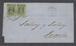 MEXICO. 1867 (1 July). Provisionals. DF - Fresnillo. EL Full Contains Fkd 1861 1rl Black Green Pair No Distrct Name V Go - Mexique