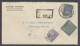 Mexico - XX. 1934 )26 Dic). Mazatlan, Sinaloa - Sweden (31 Jan). Fkd Env Taxed 10c Applied Swedish Stamps To Pay Fee Tie - Mexico