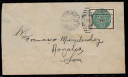 Mexico - XX. 1913 (12 July). Guaymas - Nogales. Fkd Env Sonora Green Seal Prov 3c Fine / Coloured Perce. Variety Fallen  - Mexico