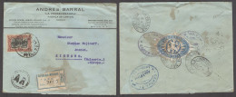 Mexico - XX. 1925 (26 April). DF - Bulgaria / Sistowo. Reg AR Fkd Single 50c Bicolor / Cds. Plenty Transits Reverse. Via - Mexico