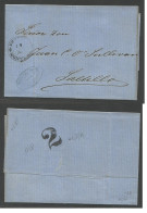 MEXICO - Stampless. 1870 (Aug 30) Monterrey - Saltillo. Sello NEGRO Stampless E. Depart Cds + "2" Large Type Reverse. VF - México