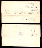 MEXICO - Stampless. 1860. Oaxaca - Veracruz. E. Boxed + Franco + "2". Sello Negro. - México