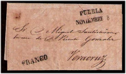 MEXICO - Stampless. 1867 (28 Nov). Sello Negro. Puebla - Veracruz. Stampless. EL. Puebla + Fco. - México