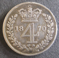 Grande Bretagne 4 Pence 1870, Victoria , En Argent , Superbe. KM# 732 - G. 4 Pence/ Groat