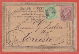 FRANCE CARTE PRECURSEUR DE 1876 DE PARIS POUR TRIESTE (PLI) - Cartes Précurseurs