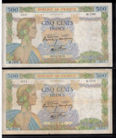 FRANCE - Lot De 3 Billets Français - 500F La Paix - F : 32/10 - 32/11 - 32/12 - 5.12.1940 - 19.12.1940 - 9.1.1941 - 500 F 1940-1944 ''La Paix''