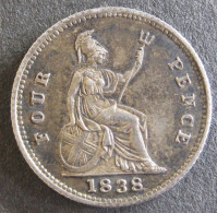 Grande Bretagne 4 Pence 1838, Victoria , En Argent , UNC. KM# 731 - G. 4 Pence/ Groat