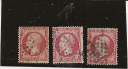 TIMBRES NAPOLEON III N°24- DENTELE LOT DE 3 OBLITERES TB  ET SANS AMINCI  COTE :195 €  Annee 1862 - 1862 Napoleon III