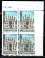 ITALIA REPUBBLICA ITALY REPUBLIC 2000 DUOMO DI MONZA DOME LIRE 800 € 0,41 QUARTINA ANGOLO DI FOGLIO MNH - 1991-00:  Nuovi