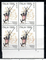 ITALIA REPUBBLICA ITALY REPUBLIC 2000 CAMPIONATO MONDIALE DI TIRO CON L'ARCO DI CAMPAGNA ARCHERY QUARTINA ANGOLO MNH - 1991-00: Mint/hinged