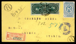 MEXICO. 1885(July 18th). Registered Cover To Modena, Italy Franked By 1884 2x12c Deep Green Tied By Vera Cruz Cds. Blue  - México