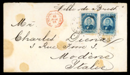 MEXICO. 1881(Nov 18th). Cover To Italy Endorsed ‘Ville De Brest’ Franked By Two Juarez 1879 10c Blue Tied By Vera Cruz C - México