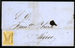 MEXICO. C1858. Cover To Mexico City With 1856 Guanajuato District 1r Yellow Cancelled By Manuscript Pen Cross. Cover Tea - México