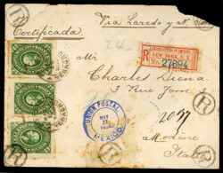 MEXICO. 1884(May 27th). Registered Cover, Faults, Used To Italy Franked By 1884 3x12c Green All Tied By Vera Cruz Cds’s. - México