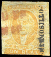 MEXICO. Sc. 2º. 1856 1 Rl Yellow, Hermosillo Name, Red "Franco/Guaymas" (xx) (Sch.546).  F. - México