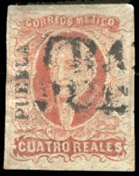 MEXICO. Sc.4º. 1850 4rs Red, Large Margins, Puebla Name + Franco/Puebla. VF. - México