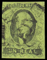 MEXICO. Sc. 7º. 1861 1rl  Black / Green. Lagos District Name  + Straightline Cancel. Sch. 657. VF And Scarce. - México