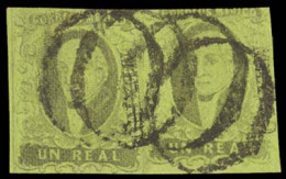 MEXICO. Sc. 7º. 1861 1rl  Black / Green. Horizontal Pair. Mexico District, Cancelled "O" (4 Strikes) In Most Aesthetic F - México