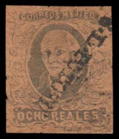 MEXICO. Sc. 11º. 1861 8rs Black / Red. SLP, Faint Date Cancel. Sch. 1443. Mepsi Cert. # 1650. Scarce Used Complete Stamp - México