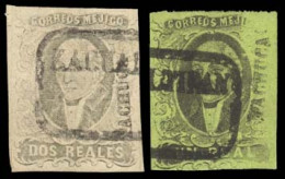 MEXICO. Sc. 7º, 8º. 1861 1rl Black /  Green And 2rs Black / Pink, Both Good Margins. 1rl Part Dry Print At Left Half For - México