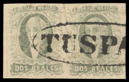 MEXICO. Sc. 8cº (2). 1861. 2rs Black / Pink, Horizontal Pair, Large Margins, No District Name (TUXPAN), With Oval Cancel - México